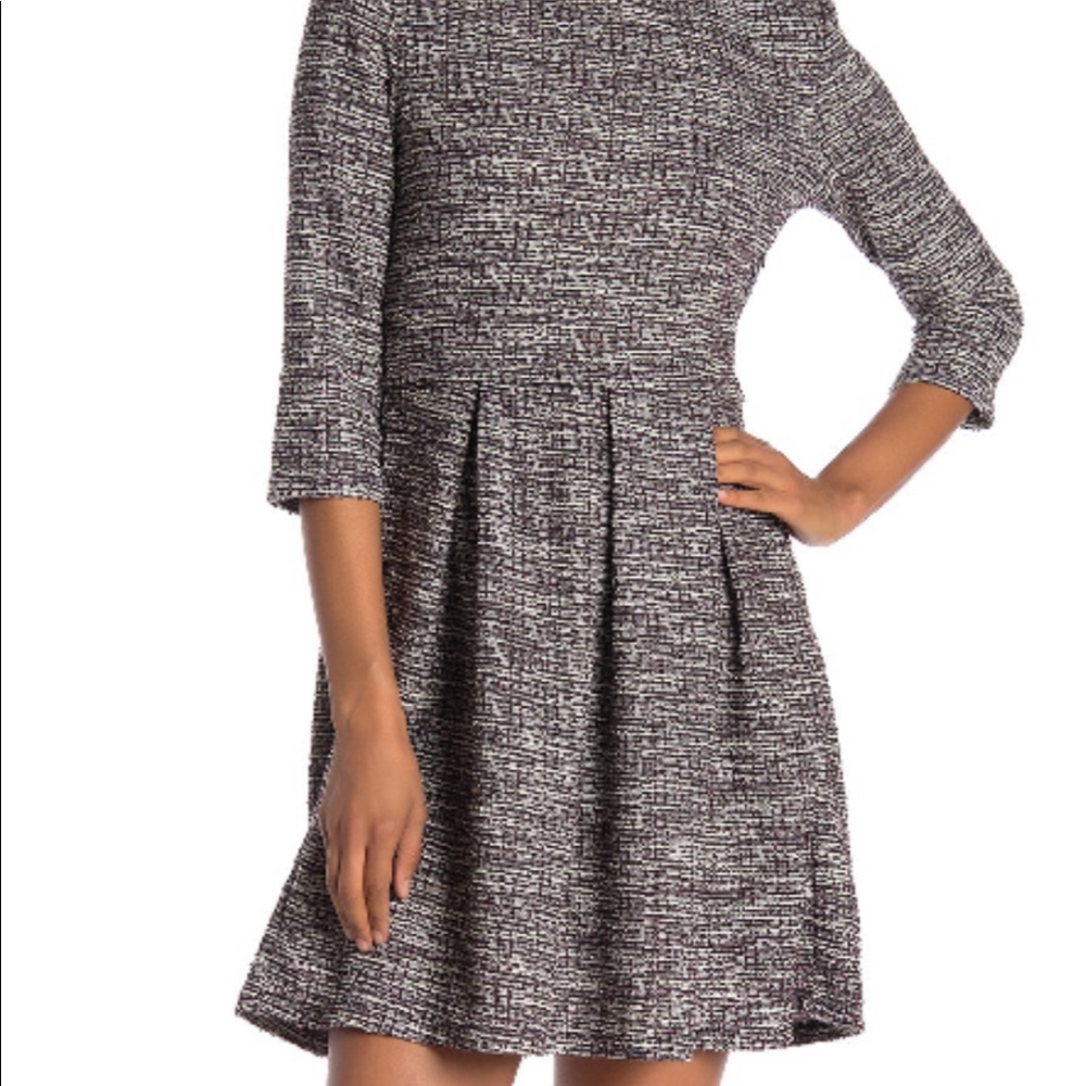 MAX STUDIO Tweed 3/4 Sleeve Pleated Dress